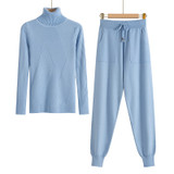 2020 Women Knitted Tracksuit Turtleneck Sweater Casual Suit Spring Autumn Winter 2 Piece Set Knit Pants Sporting Suit Femme Clothing