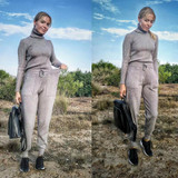 2020 Women Knitted Tracksuit Turtleneck Sweater Casual Suit Spring Autumn Winter 2 Piece Set Knit Pants Sporting Suit Femme Clothing