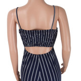2020 Elegant Striped Sexy Spaghetti Strap Rompers Women Sets Sleeveless Backless Bow Casual Wide Legs Jumpsuits Leotard Overal