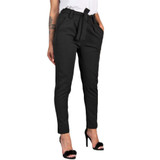 2020 Fashion Women High Waist Harem Pants Women Bandage Elastic Waist Stripe Casual Pants
