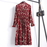 2020 Women Different Choose Casual Autumn Dress Lady Korean Style Vintage Floral Printed Chiffon Shirt Dress Winter Long Sleeve Bow Midi Dress Vestido