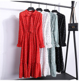 2020 Women Different Choose Casual Autumn Dress Lady Korean Style Vintage Floral Printed Chiffon Shirt Dress Winter Long Sleeve Bow Midi Dress Vestido