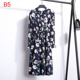 2020 Women Different Choose Casual Autumn Dress Lady Korean Style Vintage Floral Printed Chiffon Shirt Dress Winter Long Sleeve Bow Midi Dress Vestido