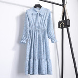 2020 Women Different Choose Casual Autumn Dress Lady Korean Style Vintage Floral Printed Chiffon Shirt Dress Winter Long Sleeve Bow Midi Dress Vestido