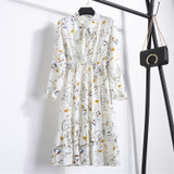 2020 Women Different Choose Casual Autumn Dress Lady Korean Style Vintage Floral Printed Chiffon Shirt Dress Winter Long Sleeve Bow Midi Dress Vestido