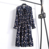 2020 Women Different Choose Casual Autumn Dress Lady Korean Style Vintage Floral Printed Chiffon Shirt Dress Winter Long Sleeve Bow Midi Dress Vestido