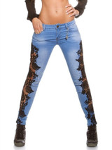 2020 Autumn Women Elegant Sexy Denim Pencil Skinny Jeans Female Fashion Plus Size Lace Floral Crochet Hollow-Out Jeans