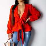 Lantern Sleeve Blouse Shirt Women 2020 Fashion Summer  V-neck Office Shirt