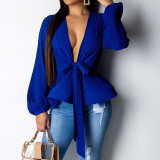 Lantern Sleeve Blouse Shirt Women 2020 Fashion Summer  V-neck Office Shirt