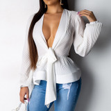 Lantern Sleeve Blouse Shirt Women 2020 Fashion Summer  V-neck Office Shirt