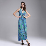 Sexy High Waist V-neck Printed Elegant Maxi Dress