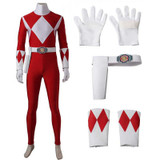 Power Rangers Costume Mighty Morphin Red Ranger Onesies Jumpsuit Zentai Bodysuit Boots Cosplay Adult