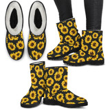Sunflower Pattern Faux Fur Boots