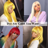 613 Blonde Body Wave Full Machine Made None Lace Front Wigs With Bangs For Women 12-24 Inches
