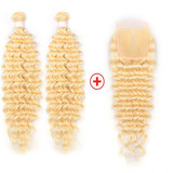 613 Blonde Color Deep Wave 2 Bundles with 4x4 Closure Virgin Human Hair
