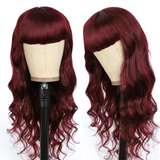 99J Body Wave Full Machine Made None Lace Front Wigs With Bangs 8-24 Inches None Lace