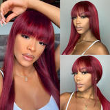 Lumiere 99j burgundy straight wig with bangs full machine made None Lace human hair wigs