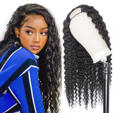 U Part Wig Human Hair Wig Deep Wave Glueless Human Hair Wigs Natural Black