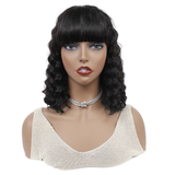 Deep Wave Bob Full Machine Made None Lace Front Wigs With Bangs For Women