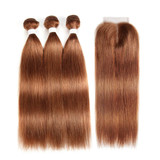 lumiere color #30 Straight Hair 3 Bundles With Closure 4x4 pre Colored 100% virgin human hair
