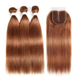 lumiere color #30 Straight Hair 3 Bundles With Closure 4x4 pre Colored 100% virgin human hair