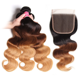 Brazilian Ombre 1b/4/27 Body Wave 4 Bundles with 4X4 Closure Human Hair