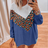 Casual Leopard Patchwork Knitted Jumpers Long Sleeve Pullovers Sweaters