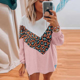 Casual Leopard Patchwork Knitted Jumpers Long Sleeve Pullovers Sweaters