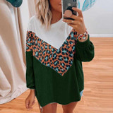 Casual Leopard Patchwork Knitted Jumpers Long Sleeve Pullovers Sweaters