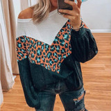 Casual Leopard Patchwork Knitted Jumpers Long Sleeve Pullovers Sweaters