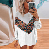 Casual Leopard Patchwork Knitted Jumpers Long Sleeve Pullovers Sweaters