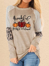 Women Fashion Halloween Thanksgiving Thanksful Grateful And Blessed Printed Leopard Stitching Casual Sweatshirt