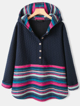 Rainbow Striped Jacquard Patchwork Long Sleeve Hoodie