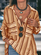 Striped Buttoned Down Plus Size Blouses Shirts