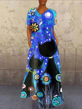 Women Hot Sale Yellow V Neck Printed Casual Animal Dresses