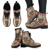 Skull Roses Women's Leather Biker Boots