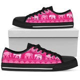 Elephant Mandala Flower Pink Women's Low Top Shoes Canvas Sneakers.