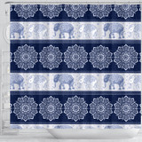 Mandala Elephant Flower Navy Fabric Shower Curtain Bathroom Curtains
