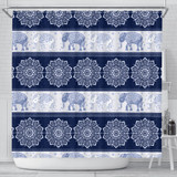 Mandala Elephant Flower Navy Fabric Shower Curtain Bathroom Curtains