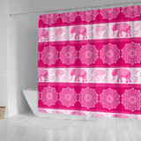 Mandala Elephant Flower Pink Fabric Shower Curtain Bathroom Curtains