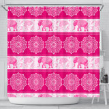 Mandala Elephant Flower Pink Fabric Shower Curtain Bathroom Curtains