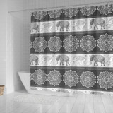 Mandala Elephant Flower Grey Fabric Shower Curtain Bathroom Curtains