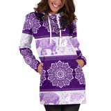 Mandala Elephant Flower Purple Women's Hoodie Dress Sweatshirt Hooded
