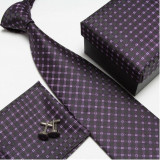 Purple Pattern #8 NeckTie Set for Man (Necktie, Cufflinks & Handkerchief) in  Gift Box