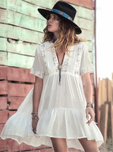 Deep V-neck Ruffled See-through Cover-up Swimwear