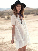 Deep V-neck Ruffled See-through Cover-up Swimwear