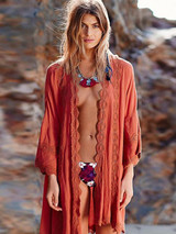 Beach Vacation Cotton Blends Long Sleeve Mask Cover-ups