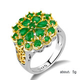 Flower Design  Silver 925 Gemstones Emerald Ring for Women
