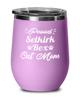 Proud Selkirk Rex Cat Mom Light Purple Wine Tumbler w/ Lid, Gift For Selkirk Rex Cat Moms, Wine Glasses Gift For Mom, Mother's Day Present Ideas For Selkirk Rex Cat Moms