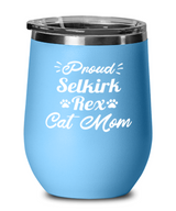 Proud Selkirk Rex Cat Mom Light Blue Wine Tumbler w/ Lid, Gift For Selkirk Rex Cat Moms, Wine Glasses Gift For Mom, Mother's Day Present Ideas For Selkirk Rex Cat Moms